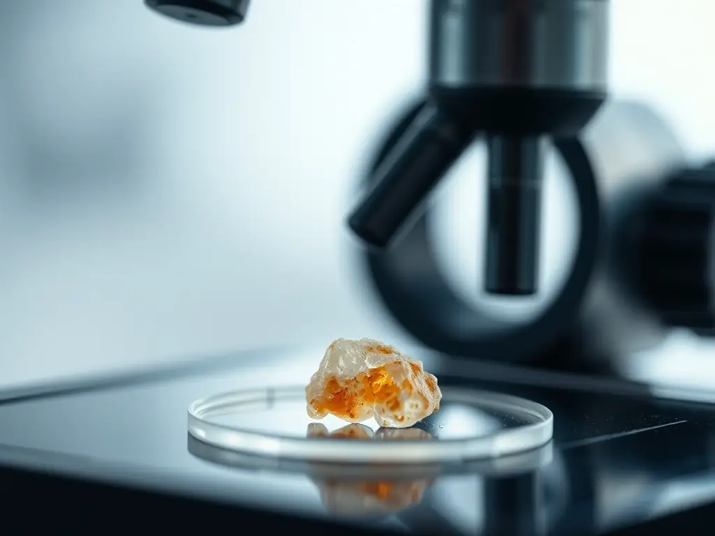 A close-up shot of a material sample being analyzed under a high-powered microscope, highlighting the structural details.
