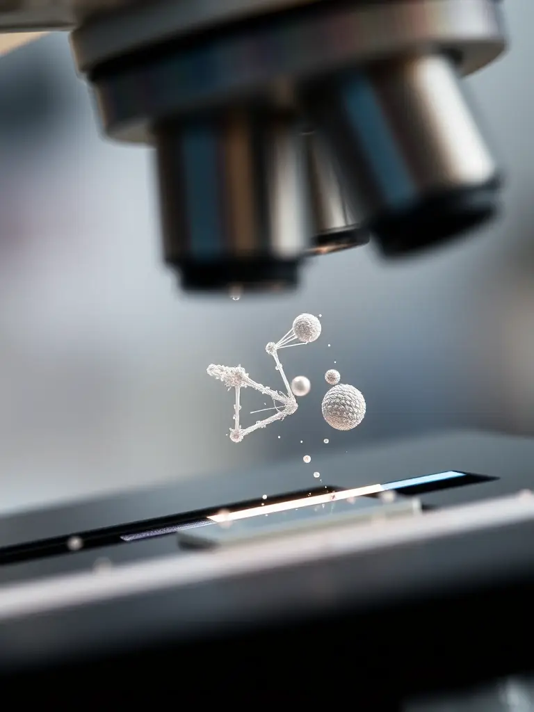 A detailed microscopic image of a material sample undergoing characterization at Stedu Science, highlighting the intricate details and analysis involved.