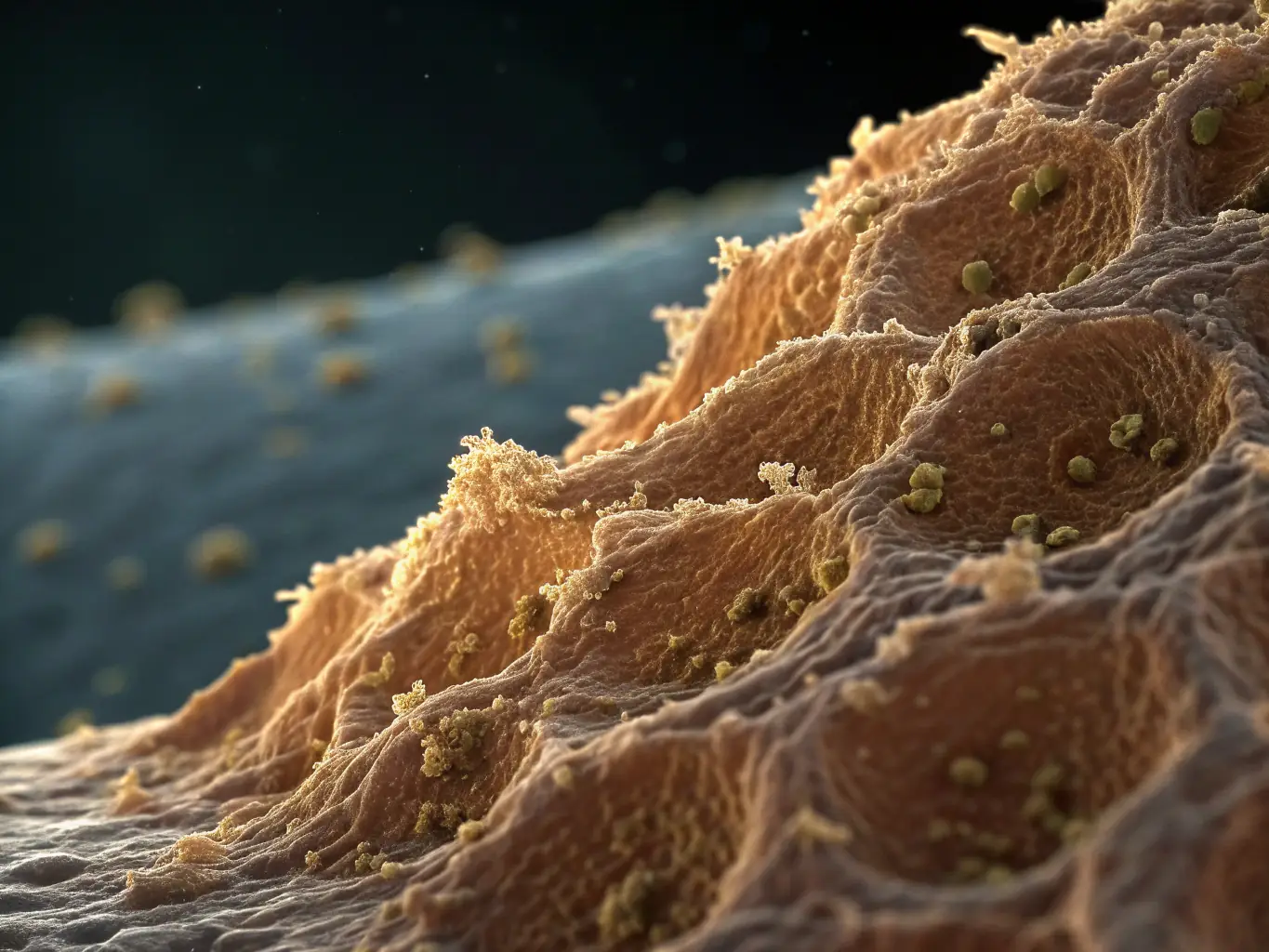 A close-up image of a material sample being analyzed under a microscope, highlighting the precision and detail of material characterization.